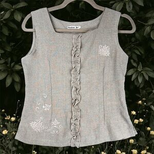 VTG Reebok Gray Sleeveless Top with Embroidery Sz Small 90s Back Half Zip